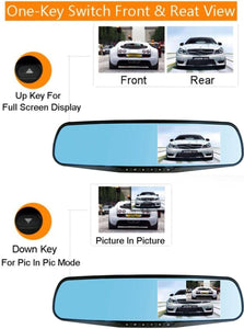 مرآة السيارة مع كاميرا مزدوجة أمامية وخلفية